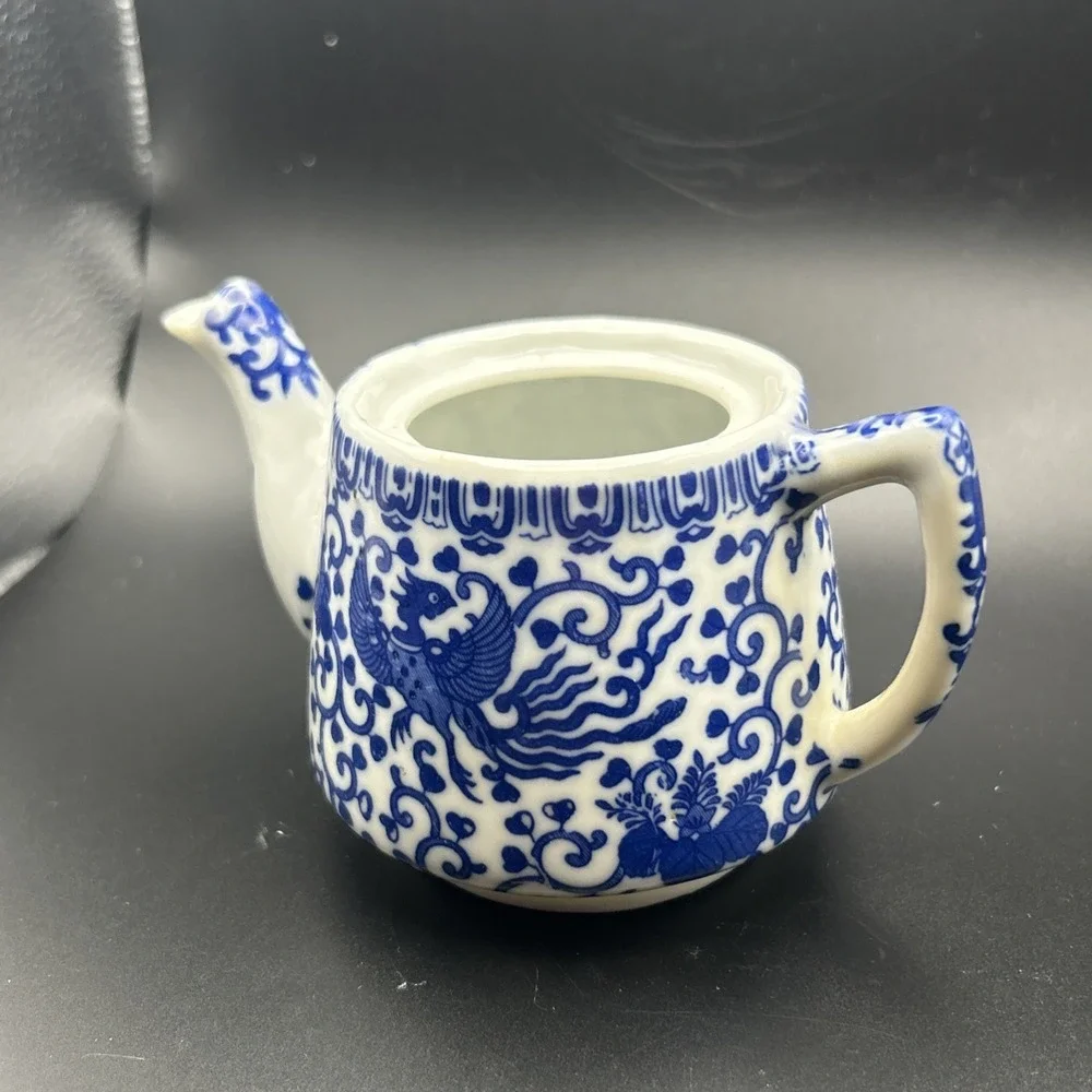 VTG Morimura Brothers Blue Phoenix Tea Pot and Sugar Set Blue White Floral JAPAN